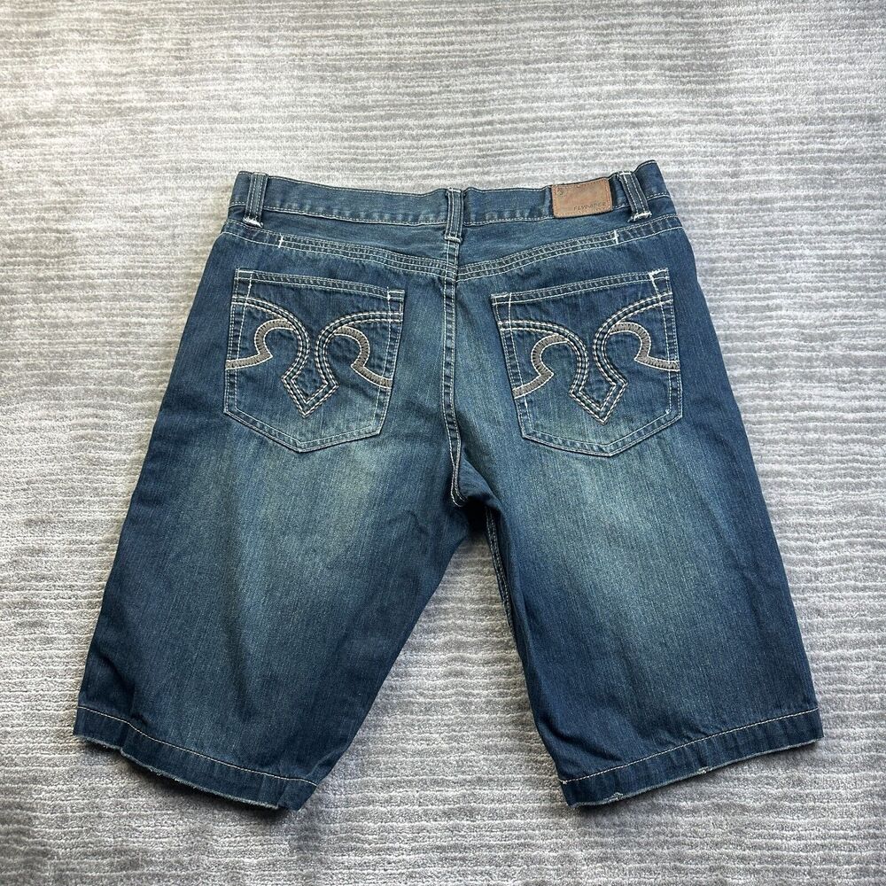 Flypaper Jean Shorts Mens 34 Blue Denim Bermuda Embroidered